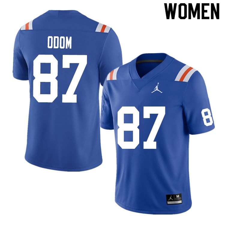 Women's NCAA Florida Gators Jonathan Odom #87 Stitched Authentic Nike Blue Throwback College Football Jersey YSM1565TQ